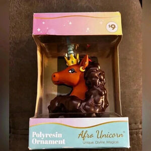 Afro Unicorn  Polyresin Christmas Holiday Ornament